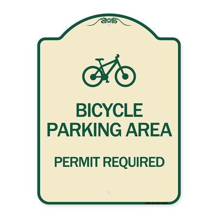 Signmission Bicycle Parking Area Permit Required W/ Graphic Heavy-Gauge Aluminum Sign, 24" x 18", TG-1824-24324 A-DES-TG-1824-24324